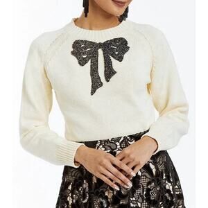NWT Mestiza New York Delilah Bow Sweater in Ivory/Black - XS $(295)